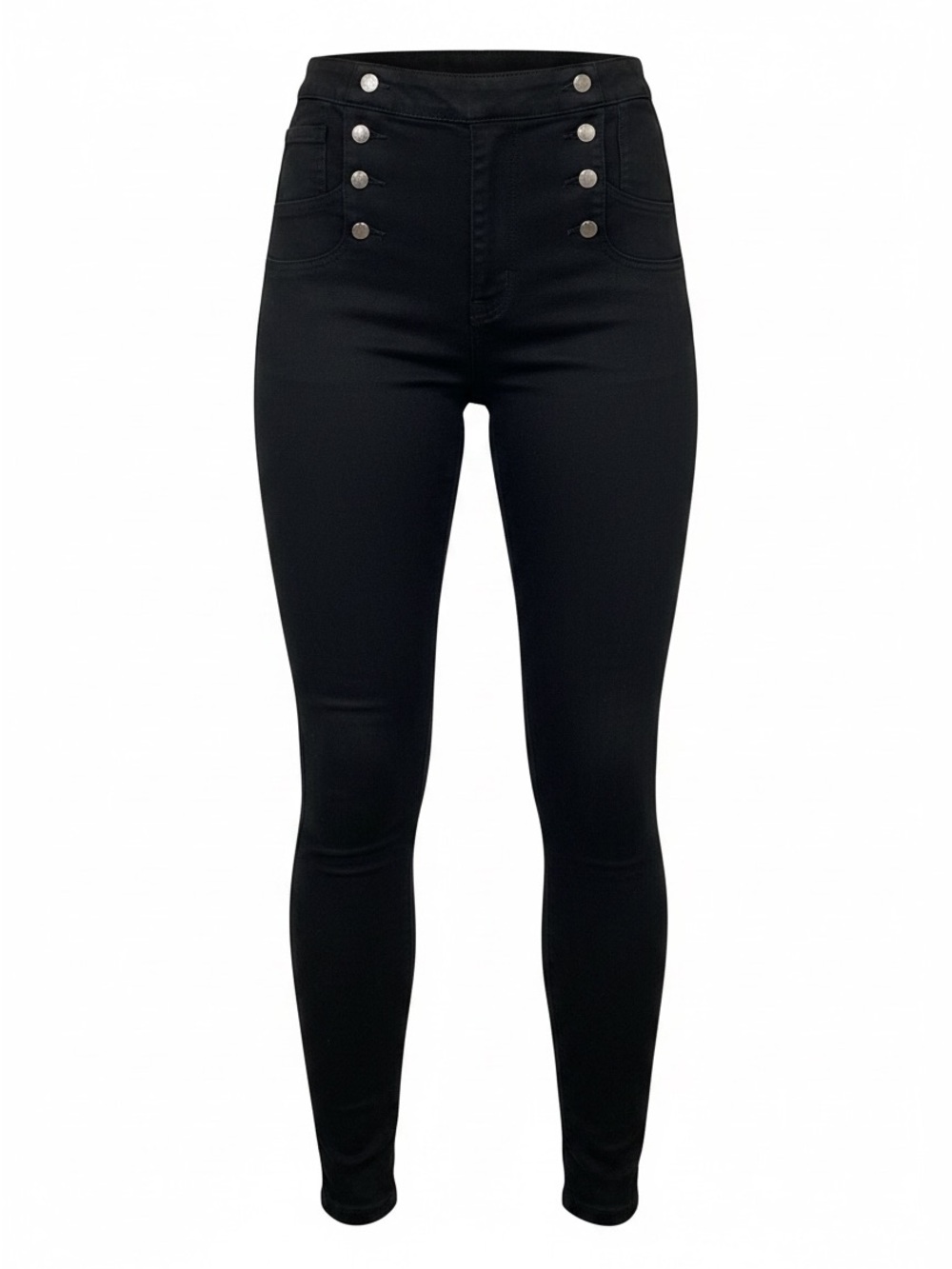 WHBM High-Rise Black Skinny Jeans with Button Detail & side zip